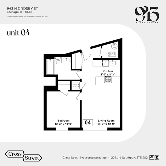 a floor plan for unit 01 of the cross street apt