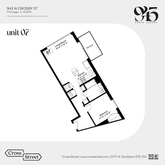 the floor plan of unit q7 of cross street apartments