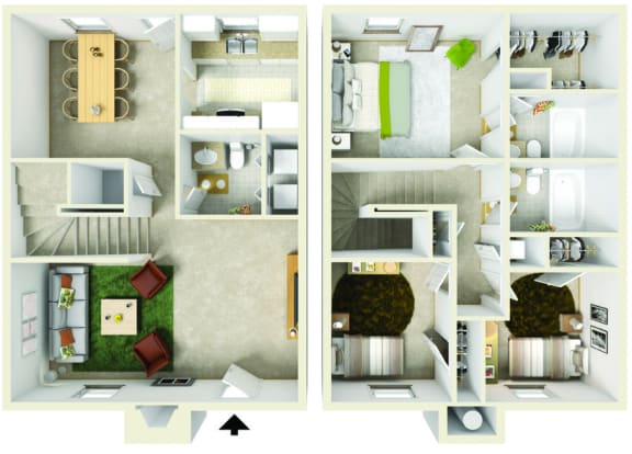Floor Plan  3Bedroom Floor Plan at Shenandoah Bend Apartments, Louisiana