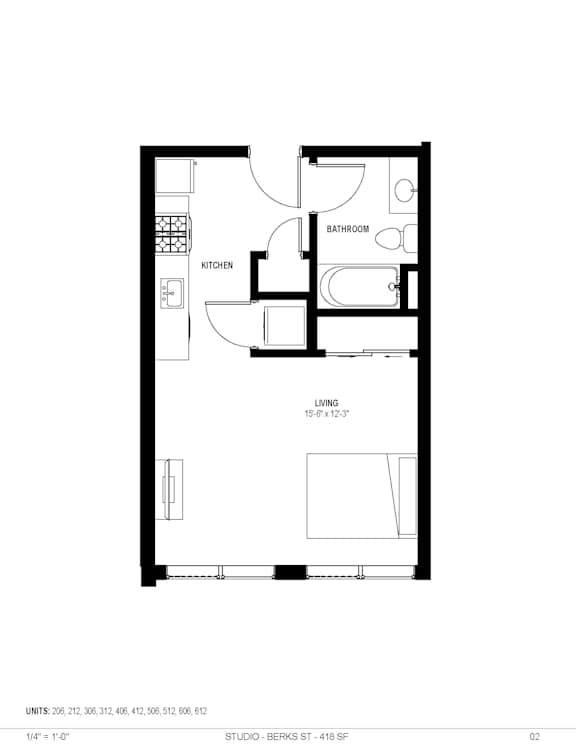 The Collins 402_410sqft at The Isaac, Philadelphia, 19122