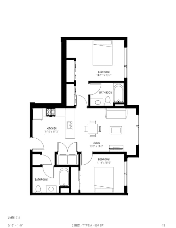 The Elm 893sqft at The Isaac, Philadelphia, Pennsylvania
