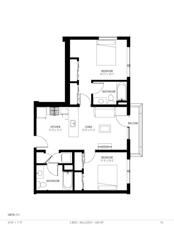 The Elm 2Bed 2Bath 893sqft at The Isaac, Pennsylvania  , 19122