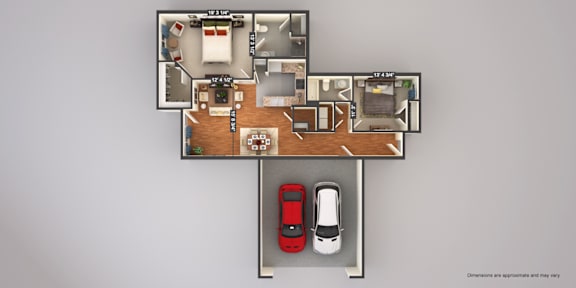 A floor plan of a house with a garage and a kitchen.