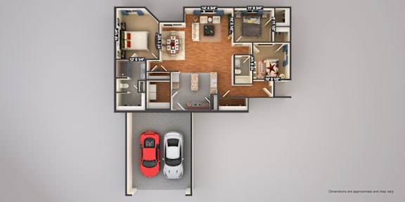 Floor Plan  A floor plan of a house with a garage for two cars.