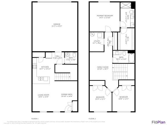 A floor plan of a two story house with two bedrooms on the second floor.