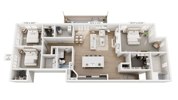 A floor plan of an apartment with dimensions and room layout.