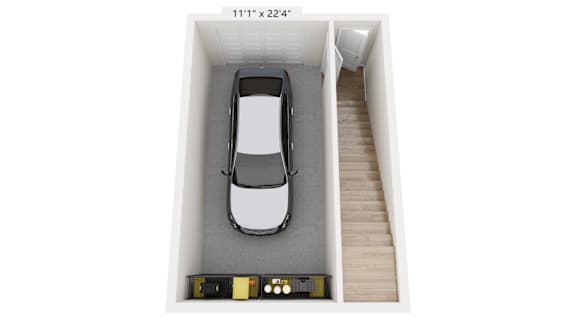 A car is parked in a parking space that is 11'1" x 22'4".