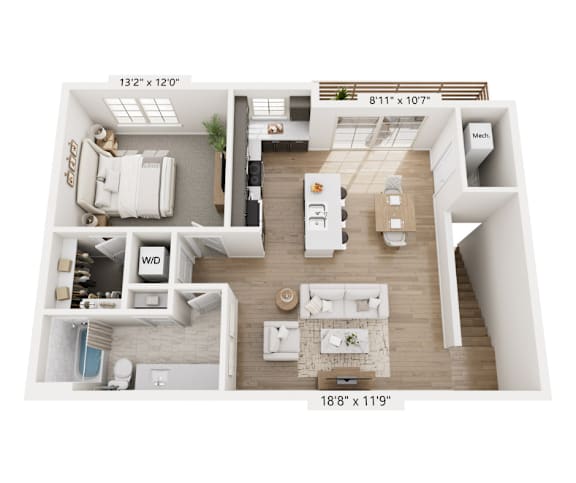 a 1 bedroom floorplan is shown with a bathroom and a living room