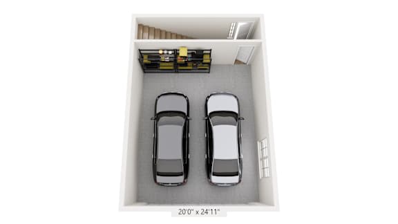 Two cars are parked in a parking space.