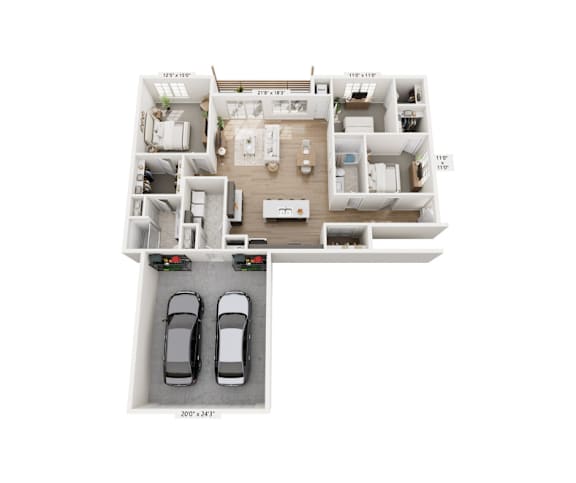 Floor Plan  a 3d rendering of a floor plan of a house with a car parked in