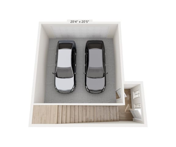 the box house with two cars in the garage