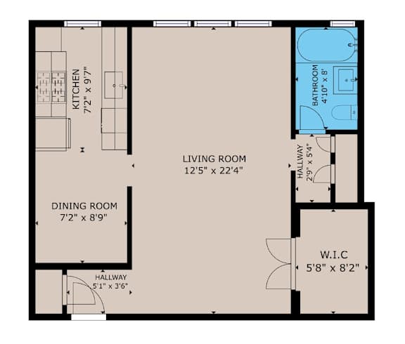 Studio Floor Plan at Normandie Grove, Los Angeles California