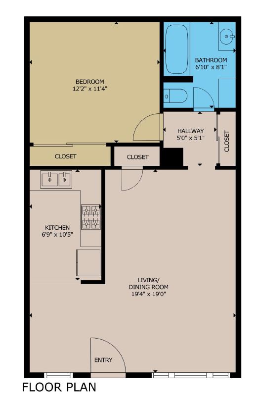 1 Bedroom Floor Plan at Palms at Menlo, California, 90006