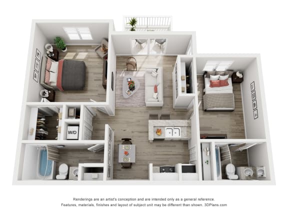 a 1 bedroom floorplan is shown in this rendering