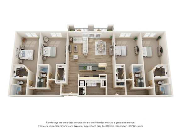 A 3D floor plan of a house with rooms labeled.