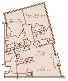 A floor plan of a house with a master bedroom, a second bedroom, a dining area, and a living room.