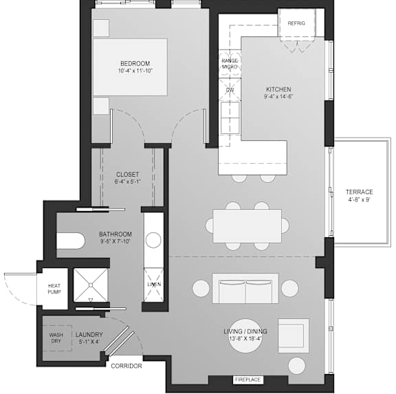 1 Bedroom Floorplan 1B