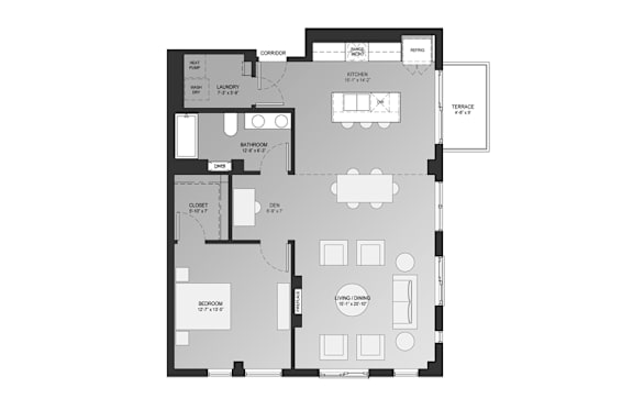 1 Bedroom | 1 Bath | Plan D Balcony
