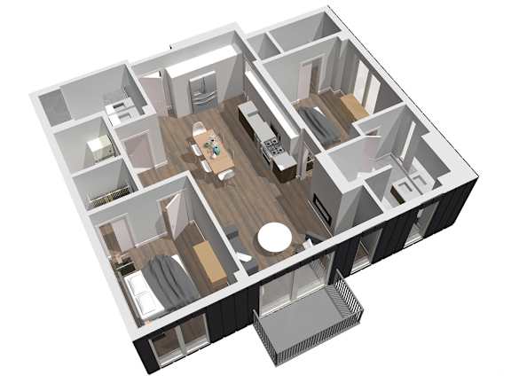 2 Bedroom |2 Bath | Plan E 3D Balcony