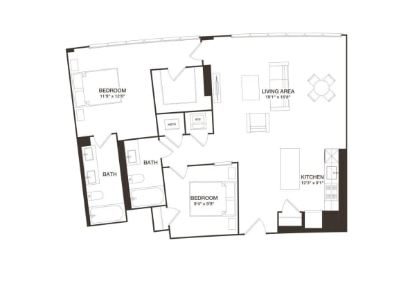 Floor Plan  2 Bed - 2 Bath | B09