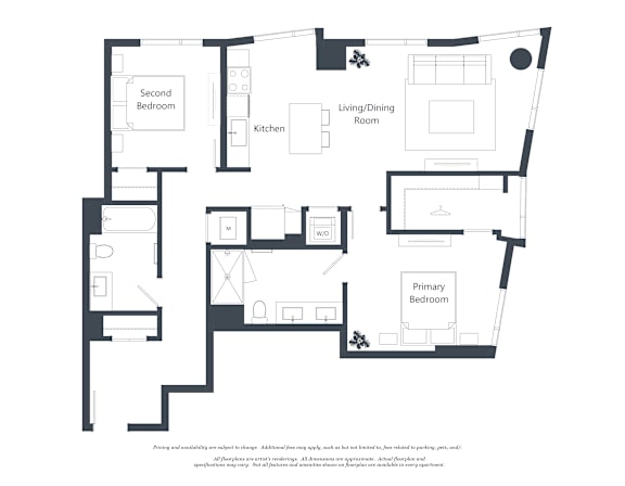 A black and white floor plan of a house with labeled rooms.