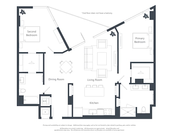 A black and white floor plan of a house with a second bedroom and a dining room.