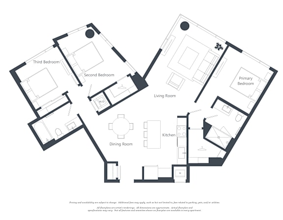 A black and white image of a house floor plan with rooms labeled.