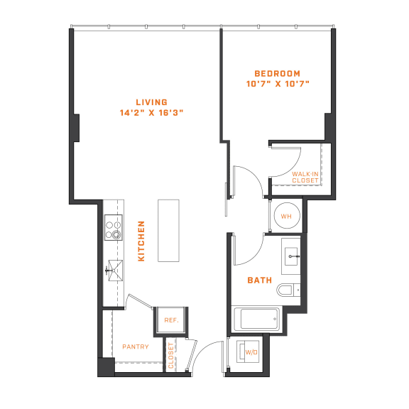 a floor plan of a 1 bedroom floor plan with a bathroom and a living room