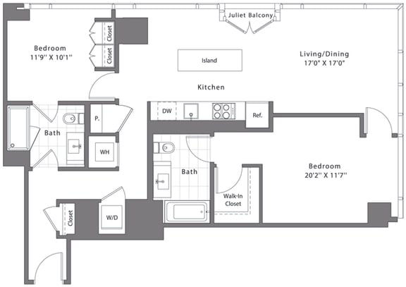 Floor Plan  2 Bed - 2 Bath | B01