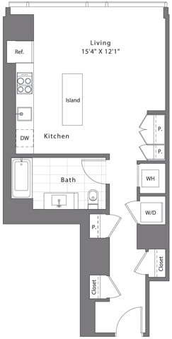 Floor Plan  a floor plan of a small house with a kitchen and a living room