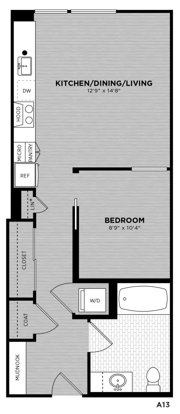  Floor Plan 1 Bed - 1 Bath | Aubriot A13