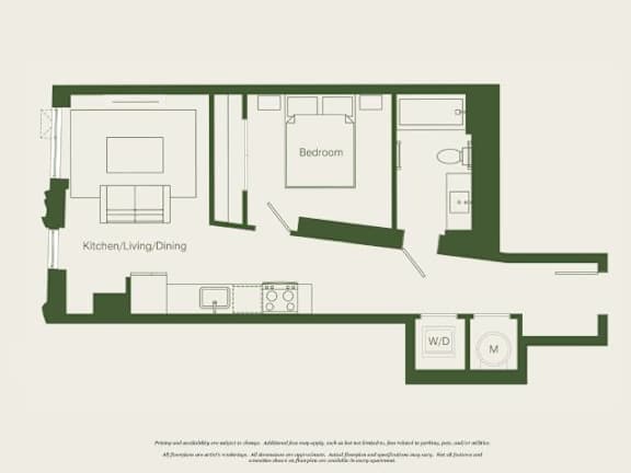 A floor plan of a house with a kitchen, living room, dining room, and bathrooms.