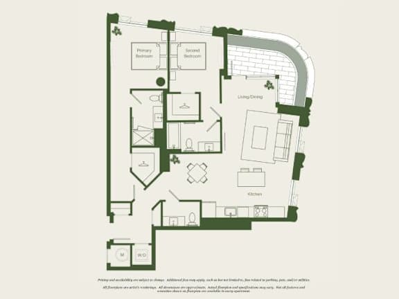 A floor plan of a house with labeled rooms such as Living Room, Kitchen, Bedrooms, Bathrooms, and a Garage.