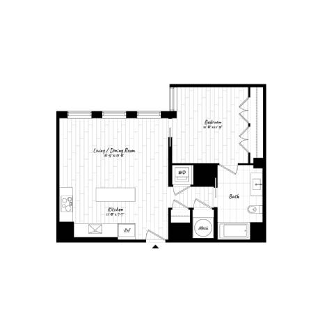 Floor Plan  A black and white image of a floor plan for a home.