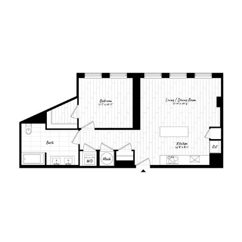 A black and white image of a floor plan for a house.