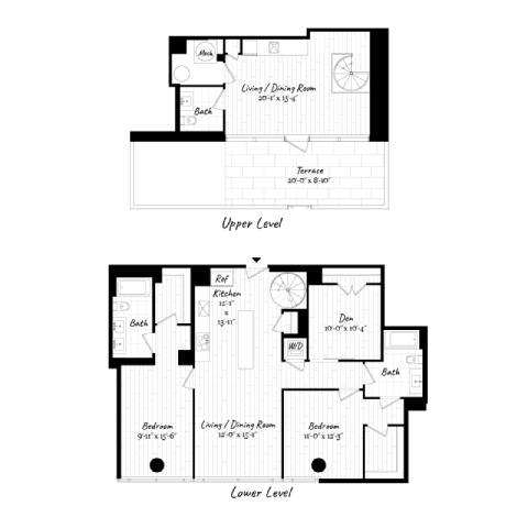 A floor plan of a two-level home with labeled rooms.