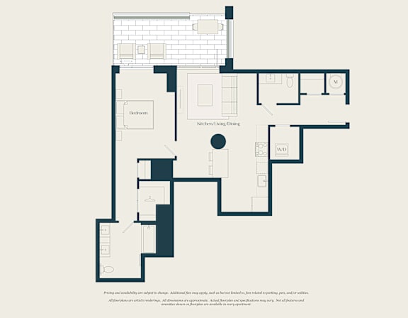 A floor plan of a house with labeled rooms such as "Kitchen/Dining" and "Bedrooms.".