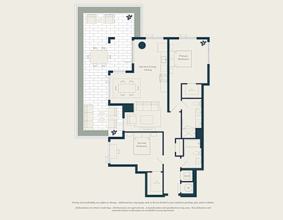 A floor plan of a house with a kitchen, living room, and bedrooms.