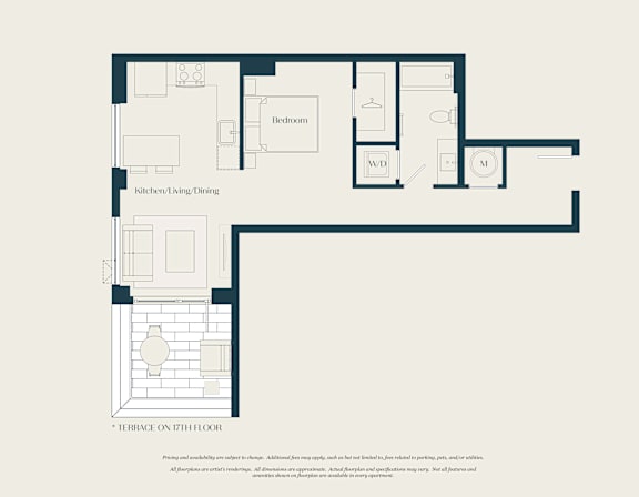 A floor plan of a house with labeled rooms such as "W.D." and "Kitchen/King/Dining".