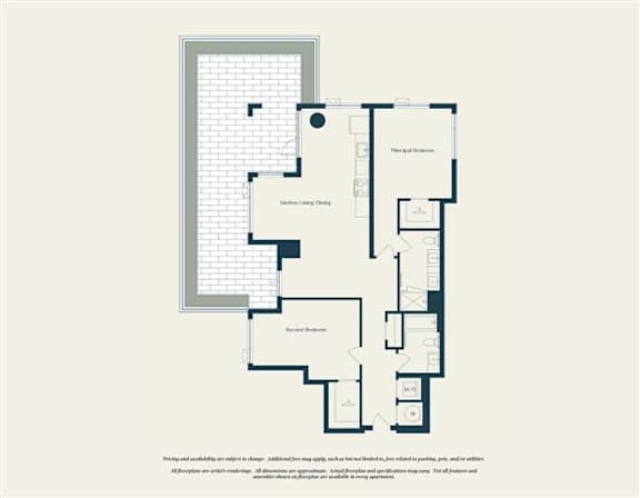 A floor plan of a building with a kitchen, living room, and bedrooms.