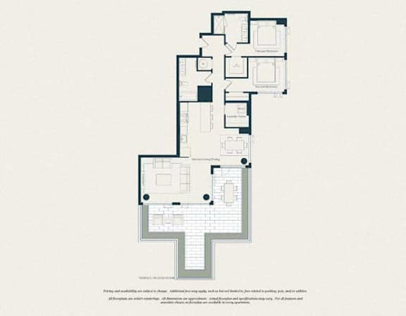 Floor Plan  A floor plan of a building with multiple rooms and a staircase.