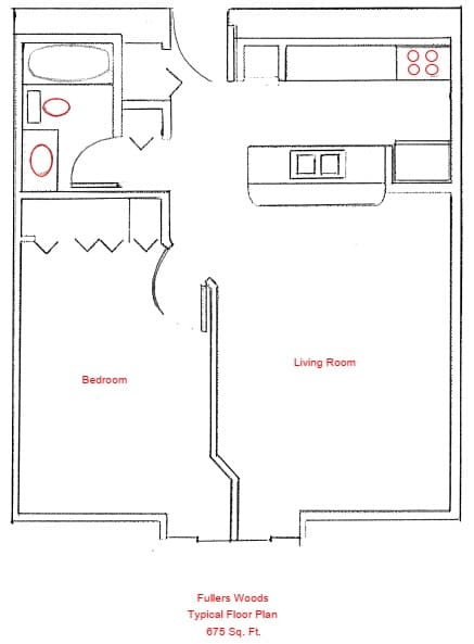 A floor plan of a living room and bedroom.
