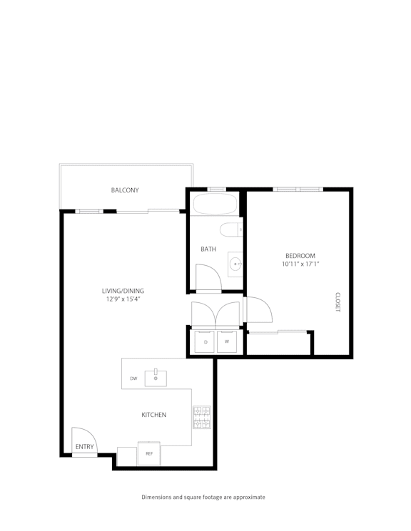1Bed 1Bath B Floor Plan at Mile Apartments, Denver, Colorado