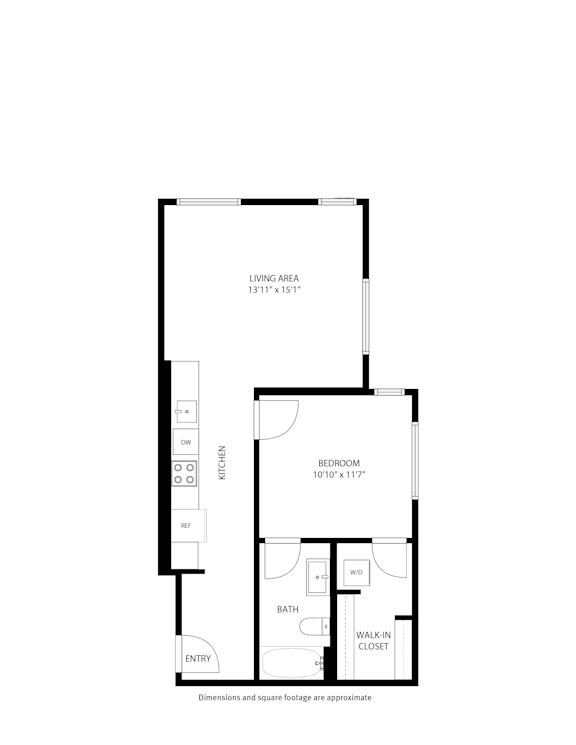 1Bed 1Bath D Floor Plan at Mile Apartments, Colorado