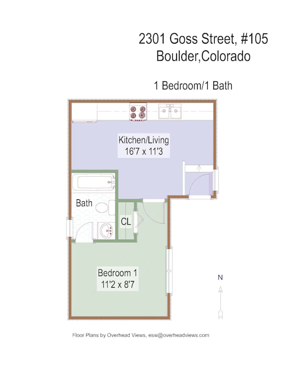 Floor Plan  Unit 105: 1 Bed 1 Bath