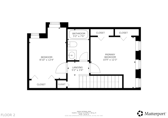 Floor Plan  A floor plan for a home with a primary bedroom, a bathroom, and a landing.