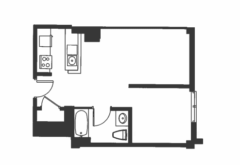A black and white drawing of a house layout.