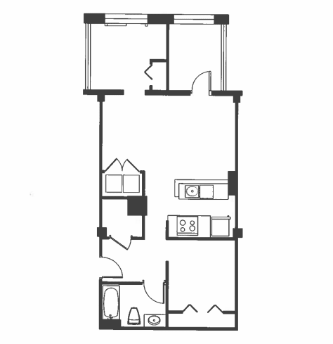 A black and white image of a floor plan for a house.