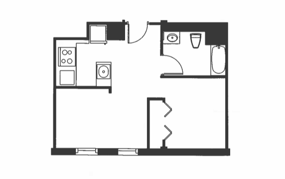 A black and white drawing of a house layout.