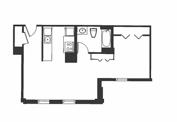 A black and white drawing of a floor plan of a room.